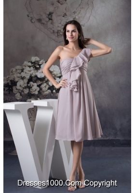 Gray One Shoulder Ankle-length Ruching and Layers Decorated Prom Dress
