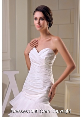 High Low Ruffled Layers Ruching Sweetheart Wedding Dresses in White