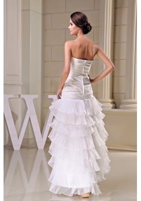 High Low Ruffled Layers Ruching Sweetheart Wedding Dresses in White