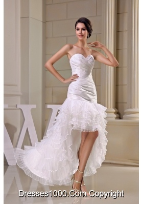 High Low Ruffled Layers Ruching Sweetheart Wedding Dresses in White