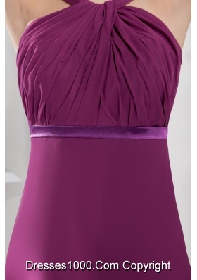 Knee-length Straps Ruched Purple Prom Dress