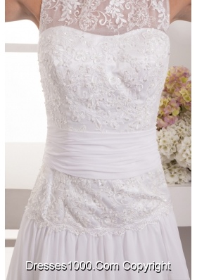 Lace Scoop Claps Handle Wedding Dress Decorated with Ruched Sash