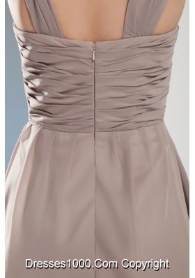 Lovely Gray Straps Mini-length with Ruching Decorate Prom Gown Dress