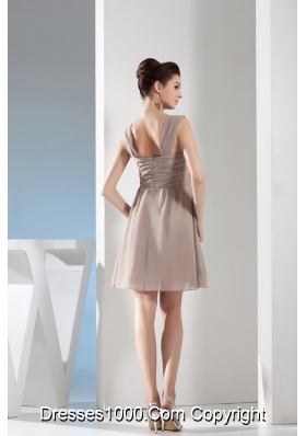 Lovely Gray Straps Mini-length with Ruching Decorate Prom Gown Dress