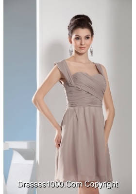 Lovely Gray Straps Mini-length with Ruching Decorate Prom Gown Dress