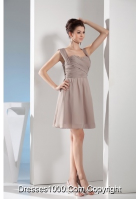 Lovely Gray Straps Mini-length with Ruching Decorate Prom Gown Dress