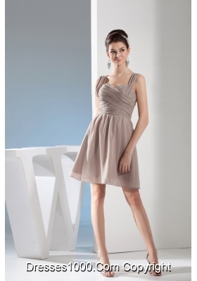 Lovely Gray Straps Mini-length with Ruching Decorate Prom Gown Dress