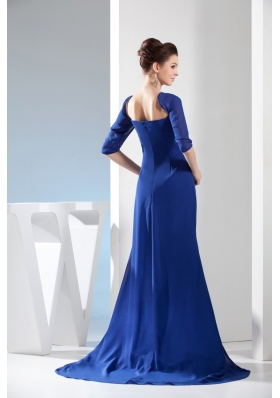 Modest Column Half Sleeves Square Royal Blue Prom Dresses