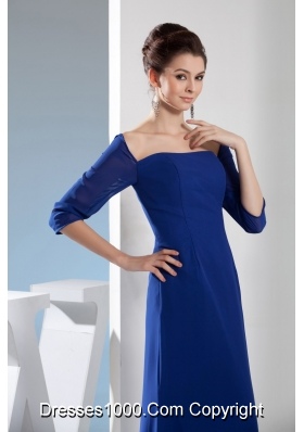 Modest Column Half Sleeves Square Royal Blue Prom Dresses