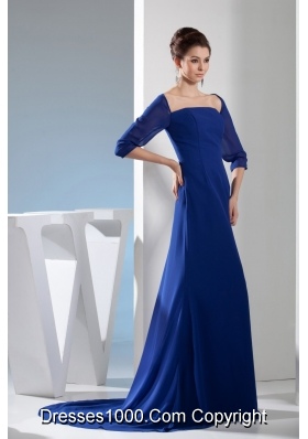 Modest Column Half Sleeves Square Royal Blue Prom Dresses