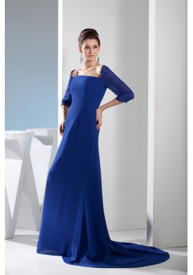 Modest Column Half Sleeves Square Royal Blue Prom Dresses