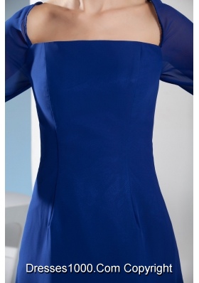 Modest Column Half Sleeves Square Royal Blue Prom Dresses