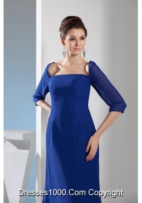 Modest Column Half Sleeves Square Royal Blue Prom Dresses