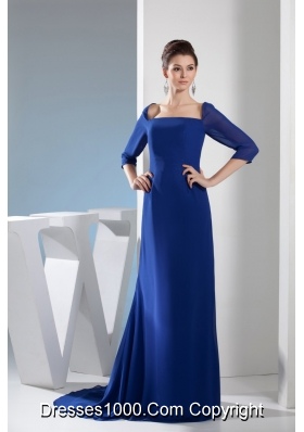 Modest Column Half Sleeves Square Royal Blue Prom Dresses