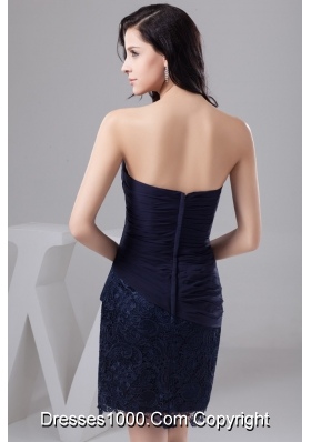 Navy Blue Bowknot Decorate Prom Gown Dress in Chiffon and Lace