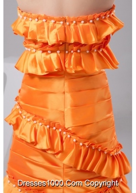 Orange Sweetheart ruffles Decorate Prom Dress with Beading and Ruching