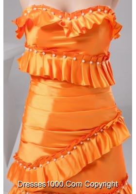 Orange Sweetheart ruffles Decorate Prom Dress with Beading and Ruching