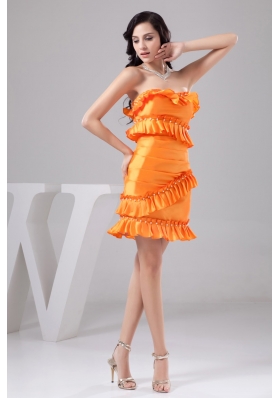 Orange Sweetheart ruffles Decorate Prom Dress with Beading and Ruching