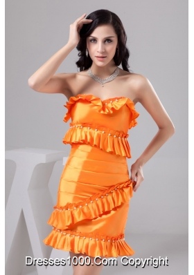 Orange Sweetheart ruffles Decorate Prom Dress with Beading and Ruching