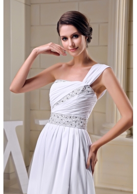 Pleating One Shoulder Wedding Gown Decorated with Beading Ribbon