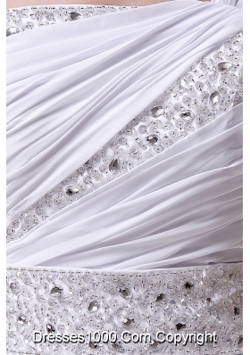 Pleating One Shoulder Wedding Gown Decorated with Beading Ribbon