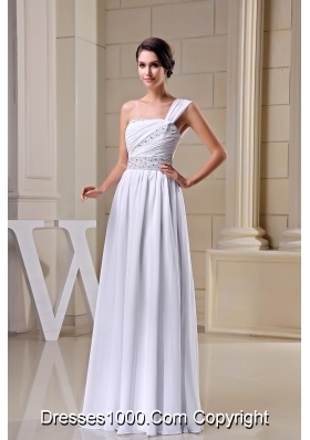 Pleating One Shoulder Wedding Gown Decorated with Beading Ribbon