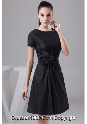 Ruches and Flowers Accent Black Prom Dresses for Weddings