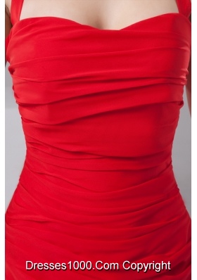 Sexy Column Halter Short Red Cocktail Prom Dress with Ruching