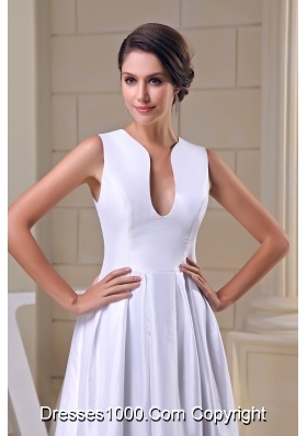 U-neck Ankle-length Sheath Wedding Dress in White For Destination Wedding