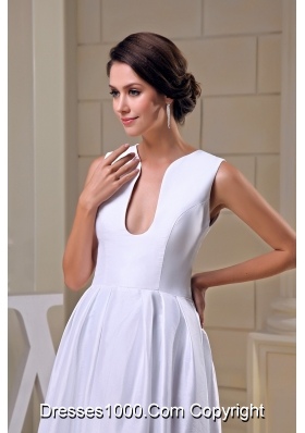 U-neck Ankle-length Sheath Wedding Dress in White For Destination Wedding