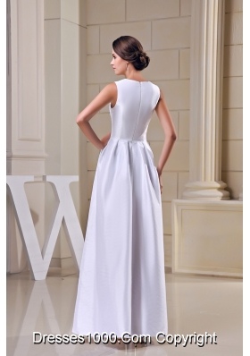 U-neck Ankle-length Sheath Wedding Dress in White For Destination Wedding