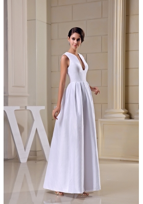 U-neck Ankle-length Sheath Wedding Dress in White For Destination Wedding