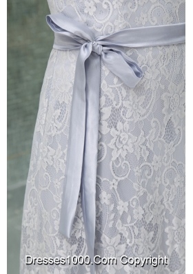 V-neck Sheath Lace Wedding Dress in Gray Decorated with Bowknot