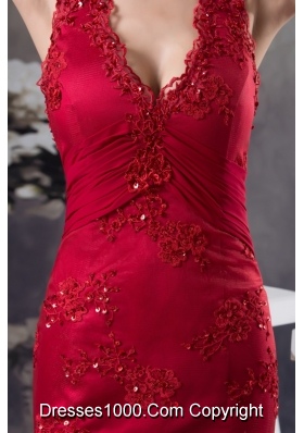 Wine Red Halter-Top Prom Gown with Embroidery and Beading for Party