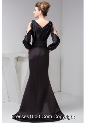 Brush Black Prom Dresses for Weddings with Long Open Sleeves