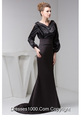 Brush Black Prom Dresses for Weddings with Long Open Sleeves