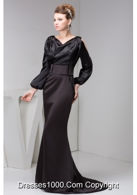 Brush Black Prom Dresses for Weddings with Long Open Sleeves