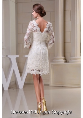 Lace Flowers Scoop Sheath Wedding Dresses in White with 3/4 Sleeves