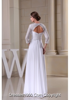 Lace with Beadings Decorated 3/4 Sleeves Bridal Gown with Heart Shaped Cutout Back