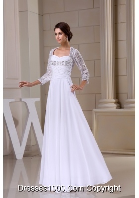 Lace with Beadings Decorated 3/4 Sleeves Bridal Gown with Heart Shaped Cutout Back