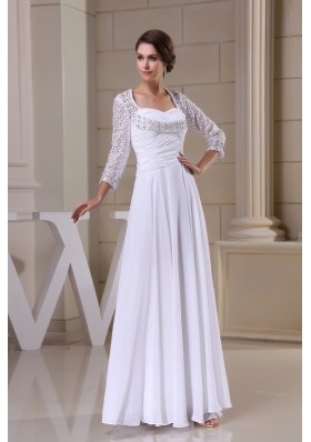 Lace with Beadings Decorated 3/4 Sleeves Bridal Gown with Heart Shaped Cutout Back