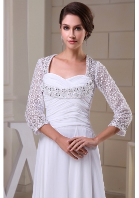 Lace with Beadings Decorated 3/4 Sleeves Bridal Gown with Heart Shaped Cutout Back