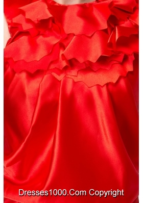 Layered High-Neck Floor-length Prom Dresses for Weddings in Red