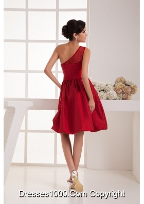 A-line Knee-length One Shoulder Beaded Wine Red Prom Dress