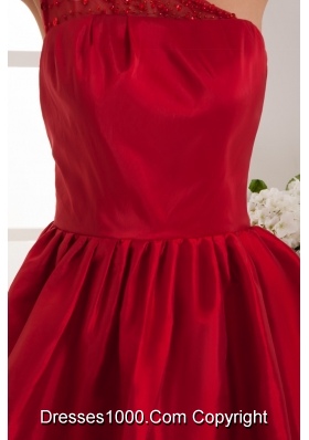 A-line Knee-length One Shoulder Beaded Wine Red Prom Dress