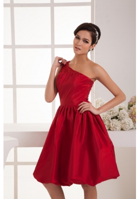 A-line Knee-length One Shoulder Beaded Wine Red Prom Dress