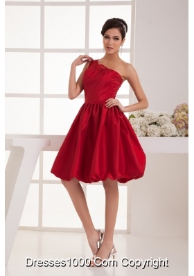 A-line Knee-length One Shoulder Beaded Wine Red Prom Dress