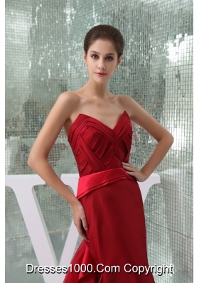 Ankle-length Sheath Sweetheart Bridal Gown in Red with Watteau Train and Sash