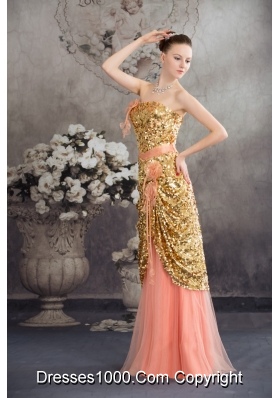 Beading and Ruching Accent Pink Prom Celebrity Dress with Cap Sleeves