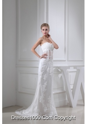 Beading Button Down Back Sweetheart Bridal Dresses with Transparent Waist